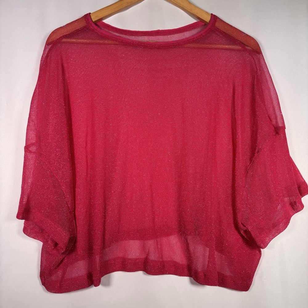Pink Sheer Festival Top Womens Large No Tag Layer Sparkle Glitter Celestial Rave